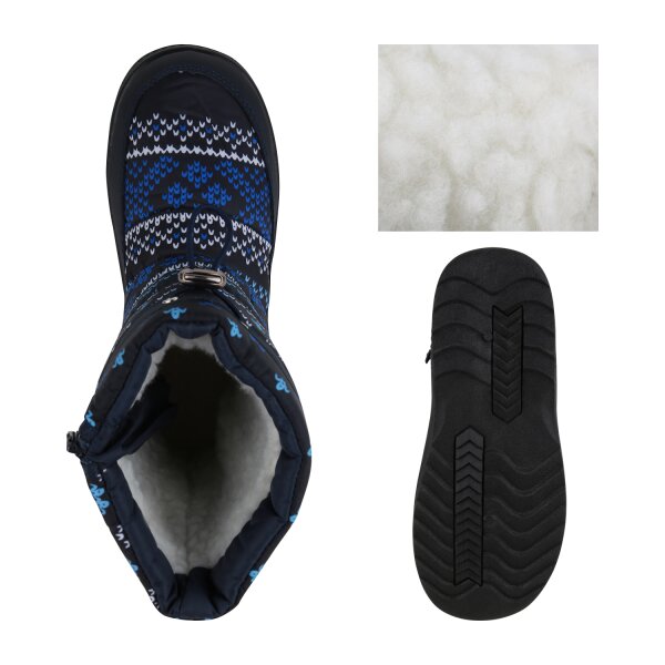 Stiefelparadies Kinder Winter Boots In Dunkelblau Hellblau Weiss Muster