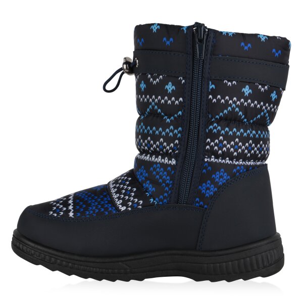 Stiefelparadies Kinder Winter Boots in Dunkelblau Hellblau Weiss Muster