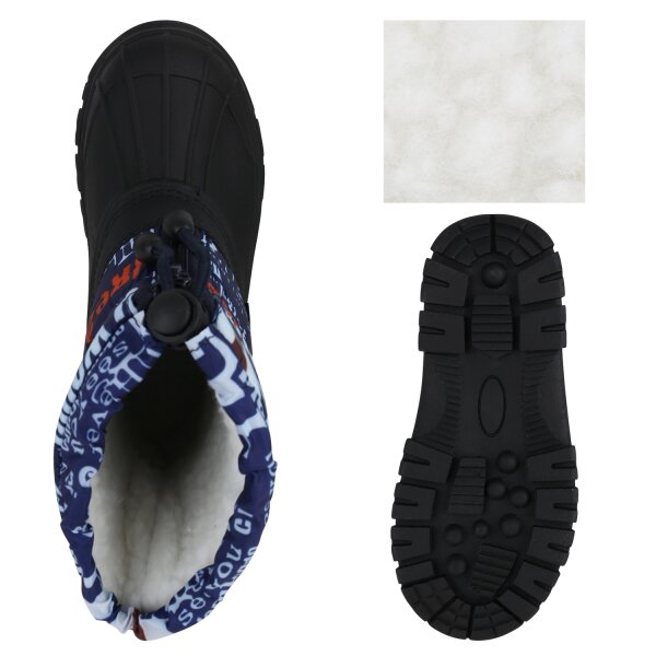 Stiefelparadies Kinder Winter Boots In Dunkelblau Khaki Muster