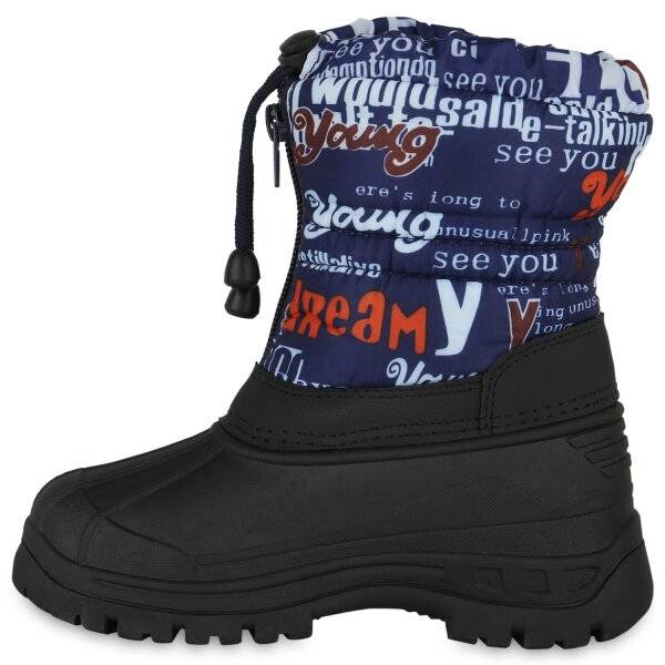 Stiefelparadies Kinder Winter Boots in Dunkelblau Khaki Muster