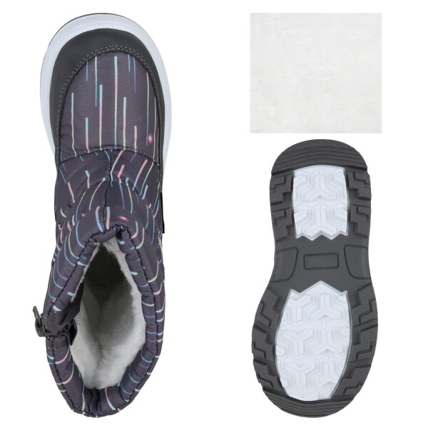 Stiefelparadies Kinder Winter Boots In Dunkelgrau Silber Muster