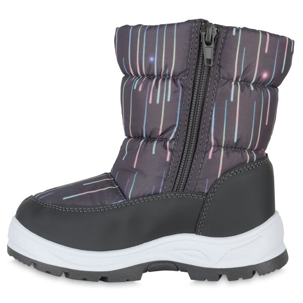 Stiefelparadies Kinder Winter Boots in Dunkelgrau Silber Muster