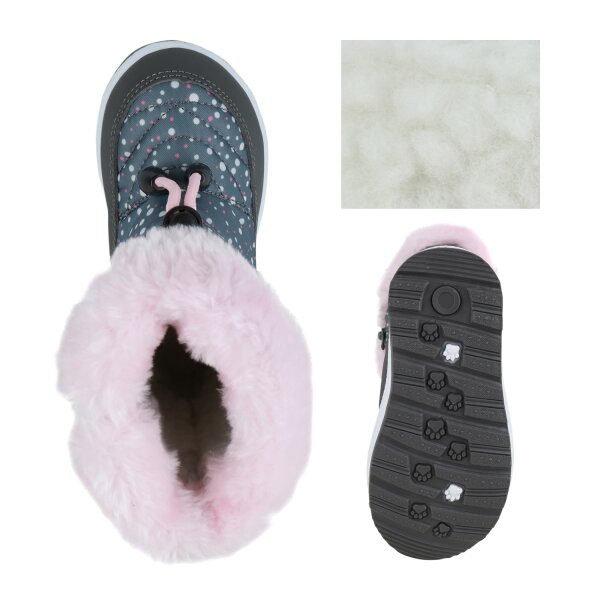 Stiefelparadies Kinder Winter Boots In Grau Rosa Weiss Muster