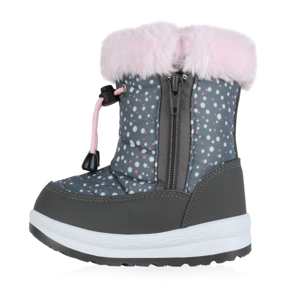 Stiefelparadies Kinder Winter Boots in Grau Rosa Weiss Muster