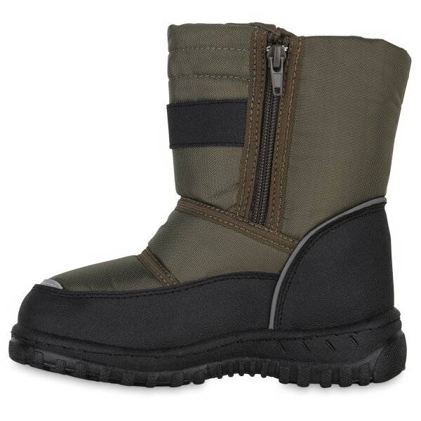 Stiefelparadies Kinder Winter Boots in Olivgrün Schwarz