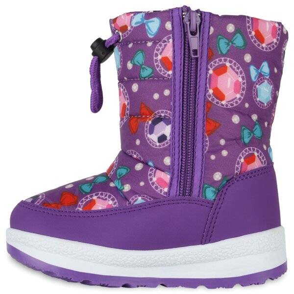 Stiefelparadies Kinder Winter Boots in Schwarz Lila Rot Muster