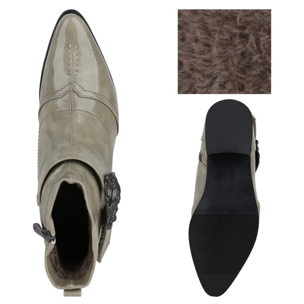 Stiefelparadies Damen Ankle Boots In Hellgrün Lack