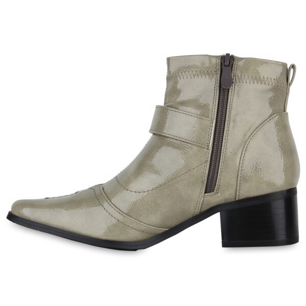 Stiefelparadies Damen Ankle Boots in Hellgrün Lack