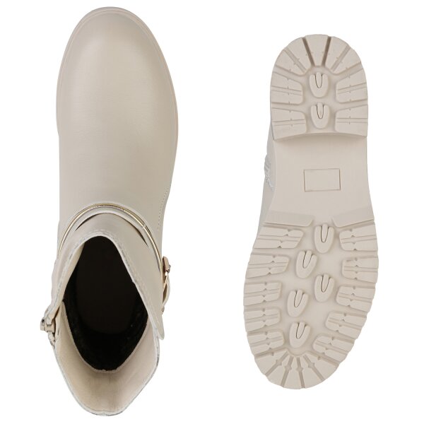 Stiefelparadies Damen Biker Boots In Beige