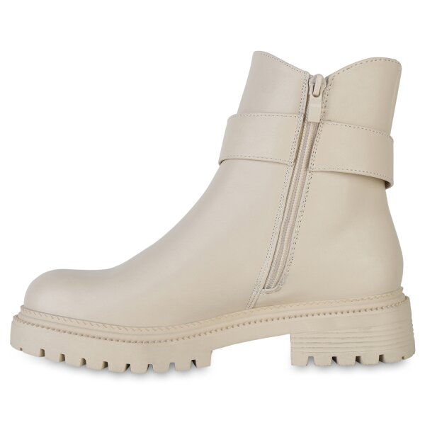 Stiefelparadies Damen Biker Boots in Beige