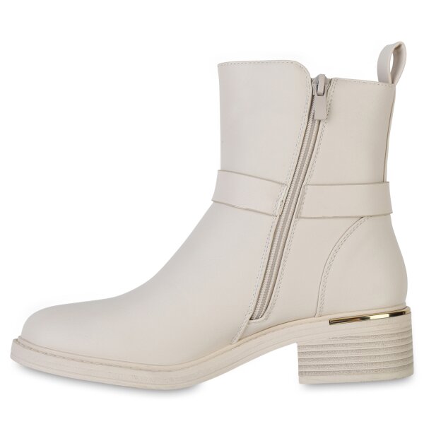 Stiefelparadies Damen Biker Boots in Beige