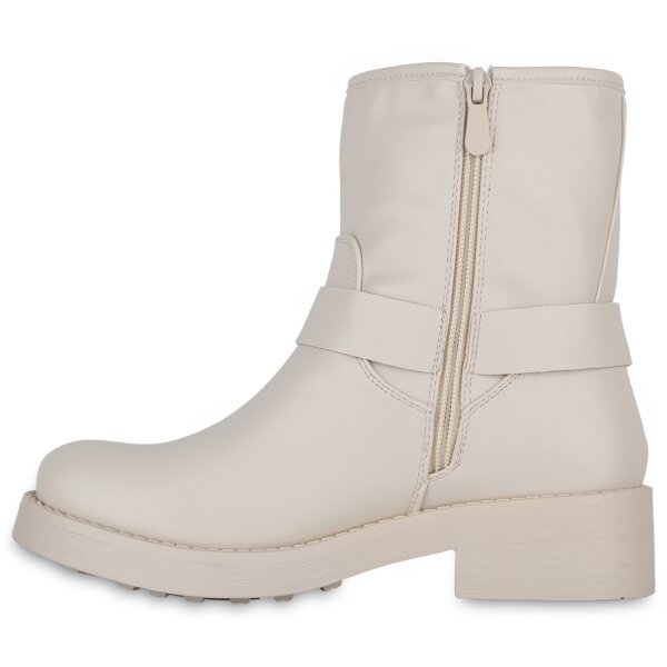 Stiefelparadies Damen Biker Boots in Beige