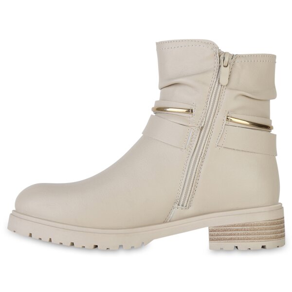 Stiefelparadies Damen Biker Boots in Beige