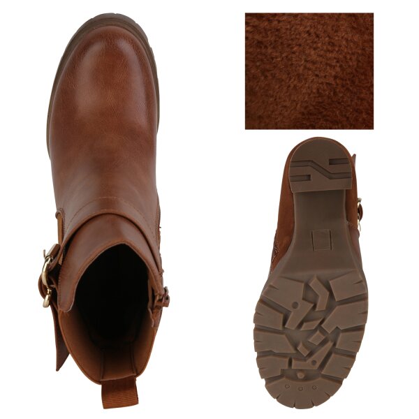 Stiefelparadies Damen Biker Boots In Hellbraun