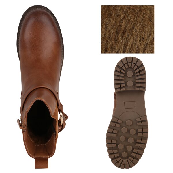 Stiefelparadies Damen Biker Boots In Hellbraun