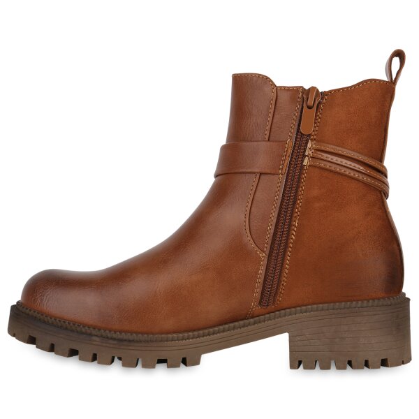 Stiefelparadies Damen Biker Boots in Hellbraun