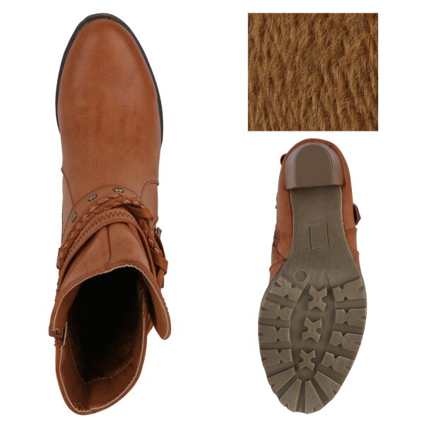 Stiefelparadies Damen Biker Boots In Hellbraun