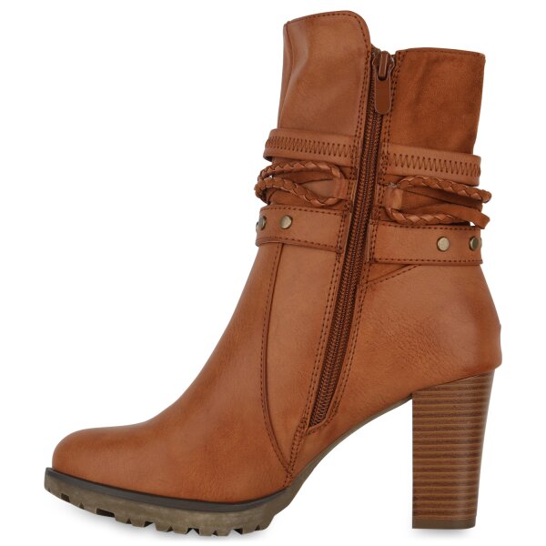 Stiefelparadies Damen Biker Boots in Hellbraun
