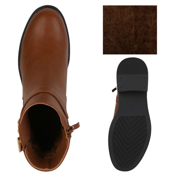 Stiefelparadies Damen Biker Boots In Hellbraun