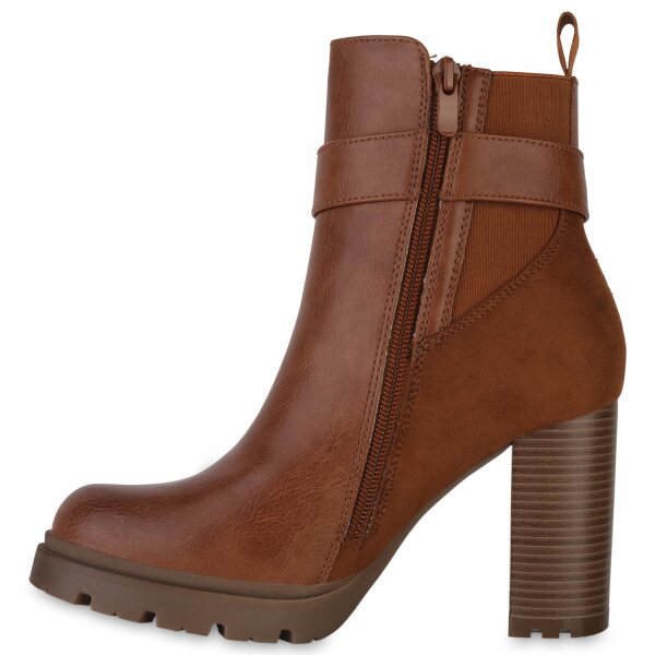 Stiefelparadies Damen Biker Boots in Hellbraun