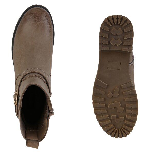 Stiefelparadies Damen Biker Boots In Khaki