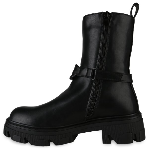 Stiefelparadies Damen Biker Boots in Schwarz