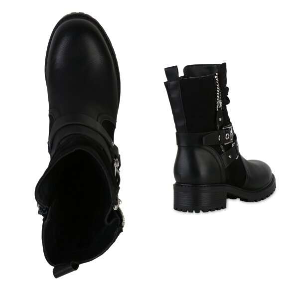 Stiefelparadies Damen Biker Boots In Schwarz