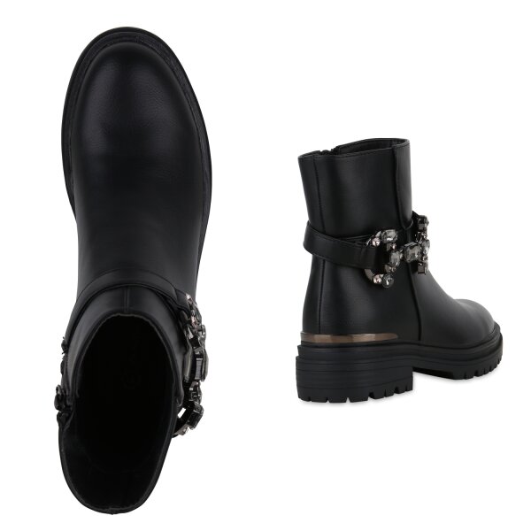 Stiefelparadies Damen Biker Boots In Schwarz