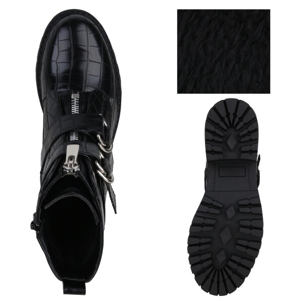 Stiefelparadies Damen Biker Boots In Schwarz Kroko