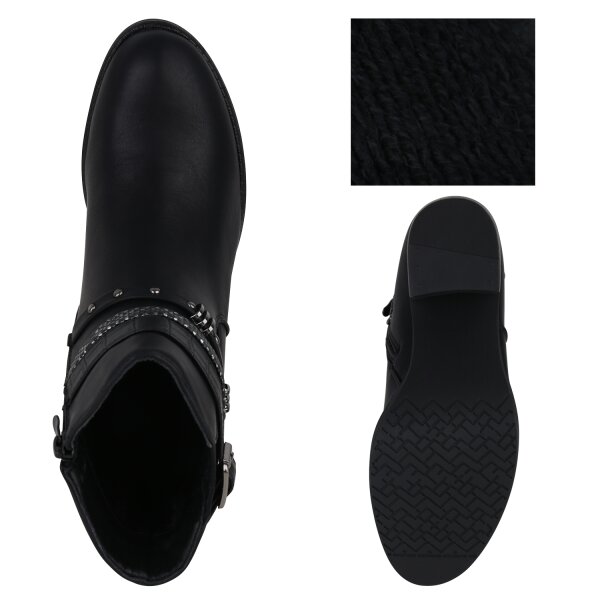 Stiefelparadies Damen Biker Boots In Schwarz Kroko