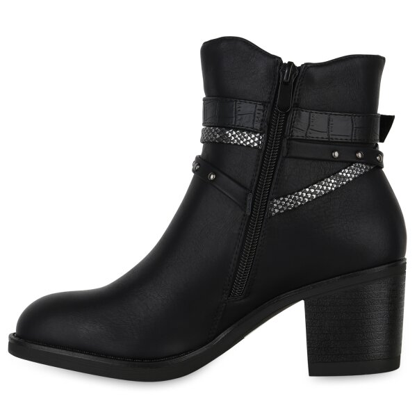 Stiefelparadies Damen Biker Boots in Schwarz Kroko