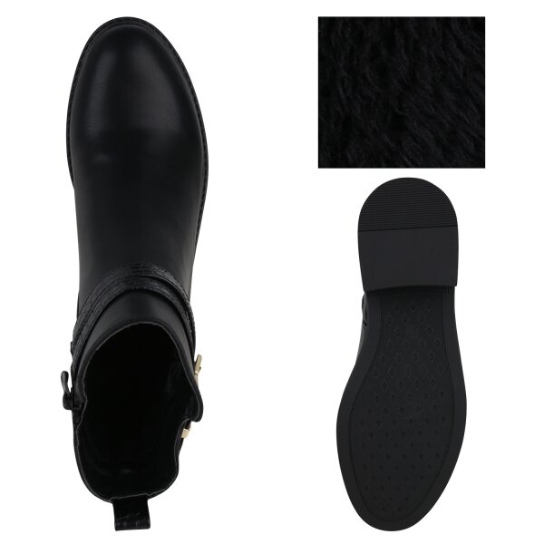 Stiefelparadies Damen Biker Boots In Schwarz Kroko