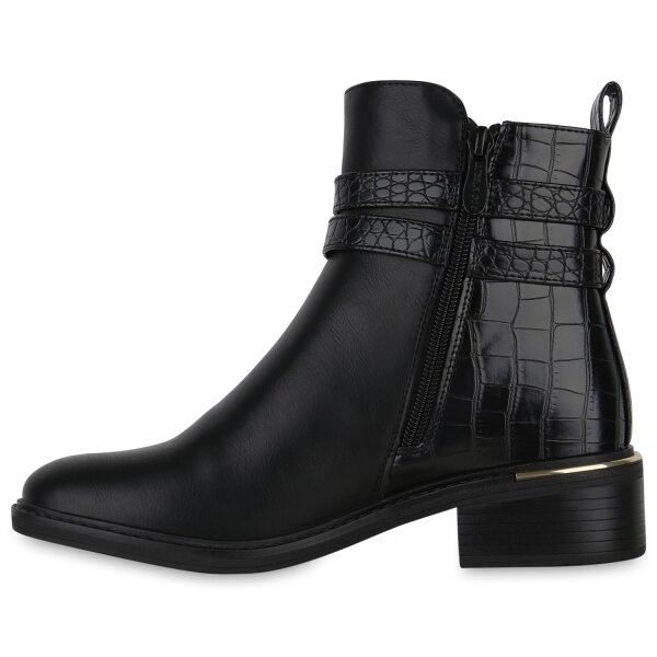 Stiefelparadies Damen Biker Boots in Schwarz Kroko