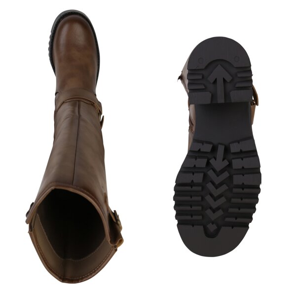 Stiefelparadies Damen Bikerstiefel In Khaki