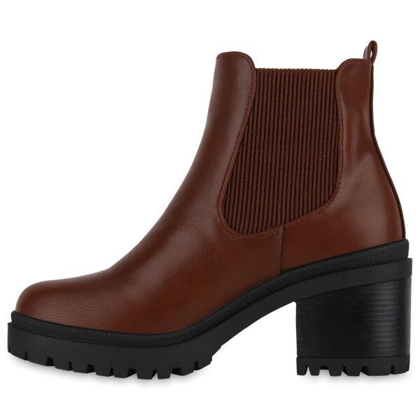 Stiefelparadies Damen Chelsea Boots in Hellbraun