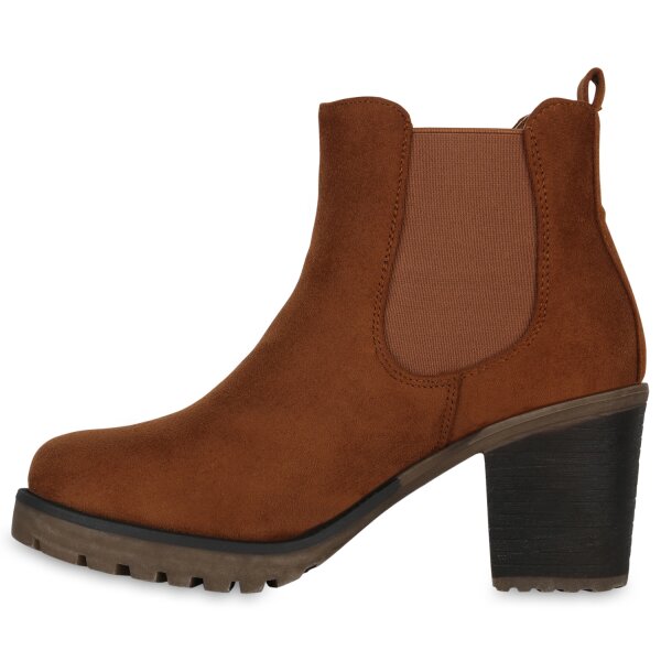 Stiefelparadies Damen Chelsea Boots in Hellbraun