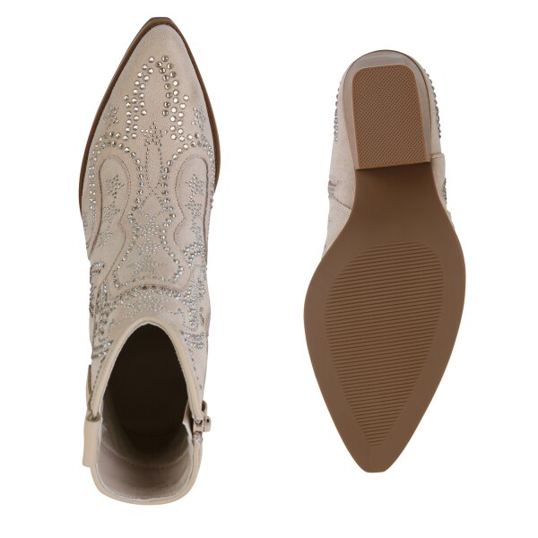 Stiefelparadies Damen Cowboy Boots In Beige