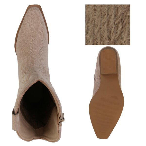 Stiefelparadies Damen Cowboy Boots In Beige