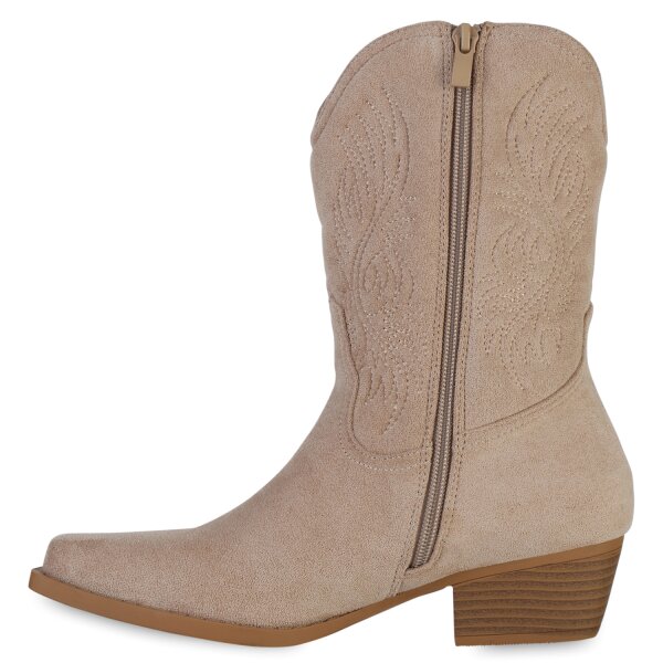 Stiefelparadies Damen Cowboy Boots in Beige