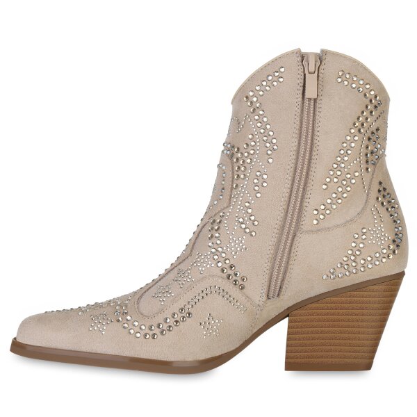 Stiefelparadies Damen Cowboy Boots in Beige