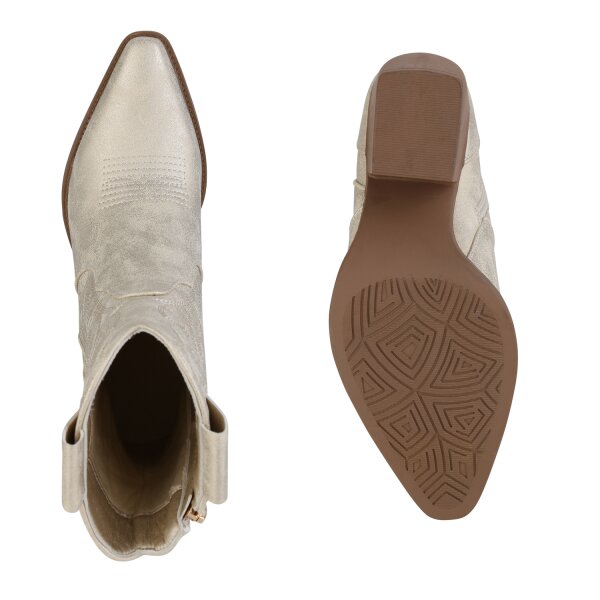 Stiefelparadies Damen Cowboy Boots In Gold Beige