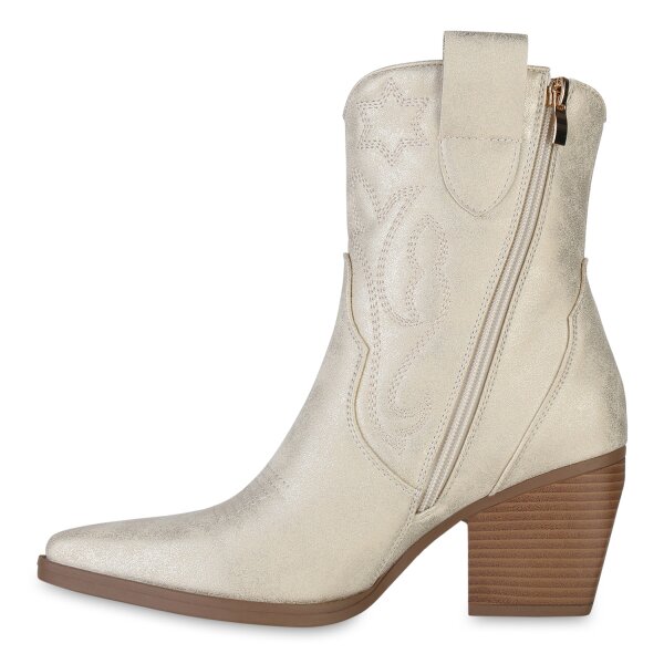 Stiefelparadies Damen Cowboy Boots in Gold Beige