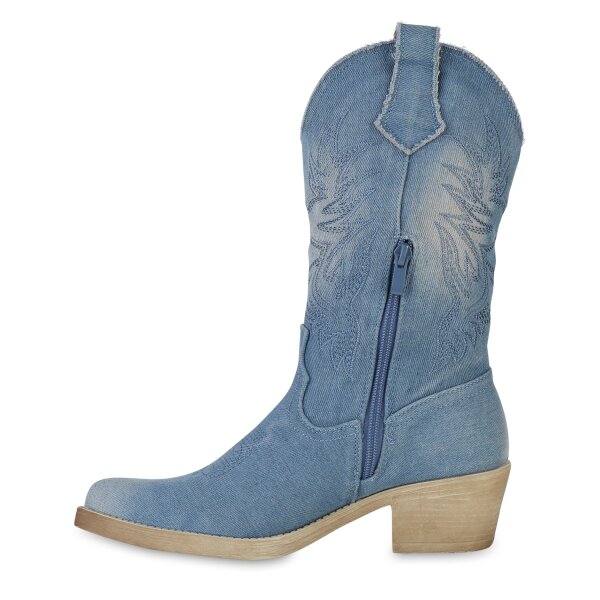 Stiefelparadies Damen Cowboy Boots in Hellblau