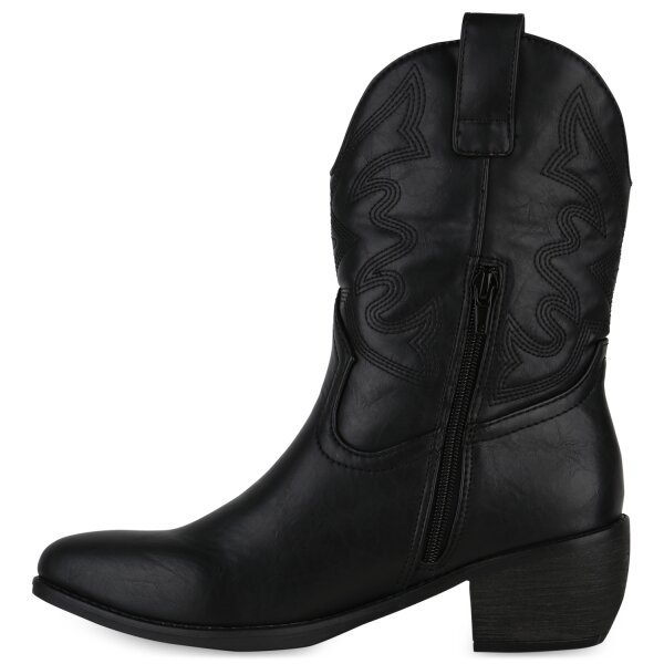 Stiefelparadies Damen Cowboy Boots in Schwarz