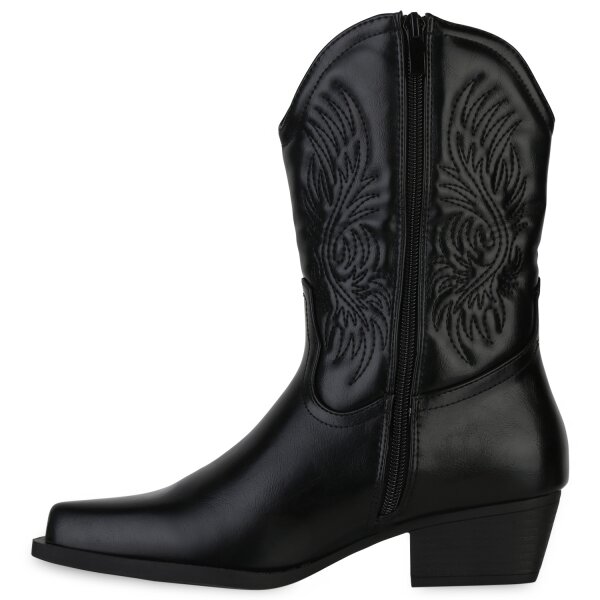 Stiefelparadies Damen Cowboy Boots in Schwarz