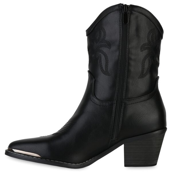 Stiefelparadies Damen Cowboy Boots in Schwarz