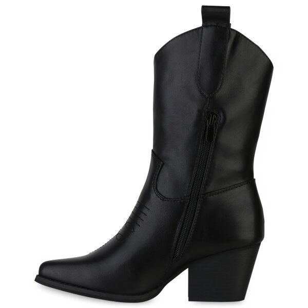 Stiefelparadies Damen Cowboy Boots in Schwarz