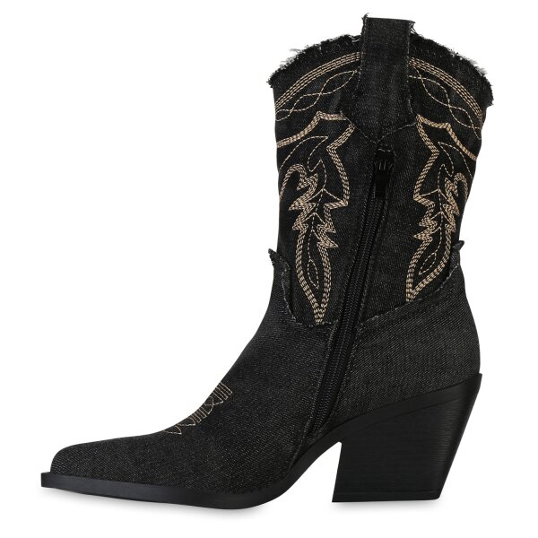 Stiefelparadies Damen Cowboy Boots in Schwarz