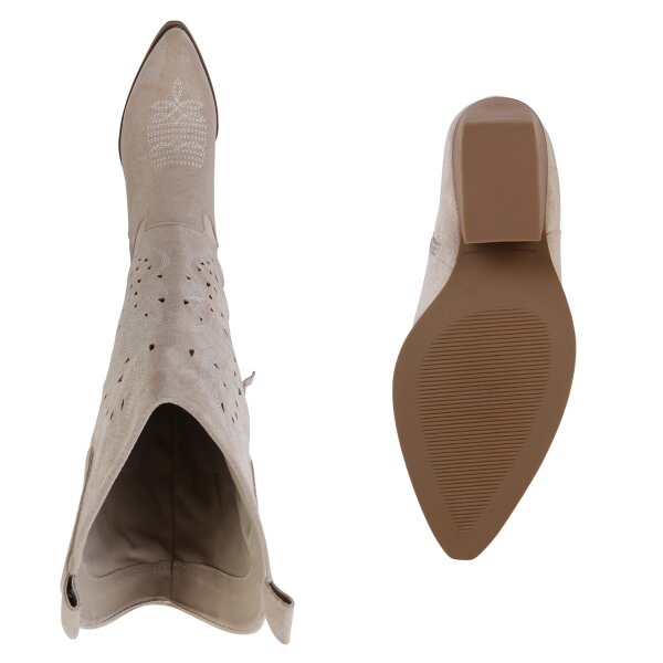 Stiefelparadies Damen Cowboystiefel In Beige