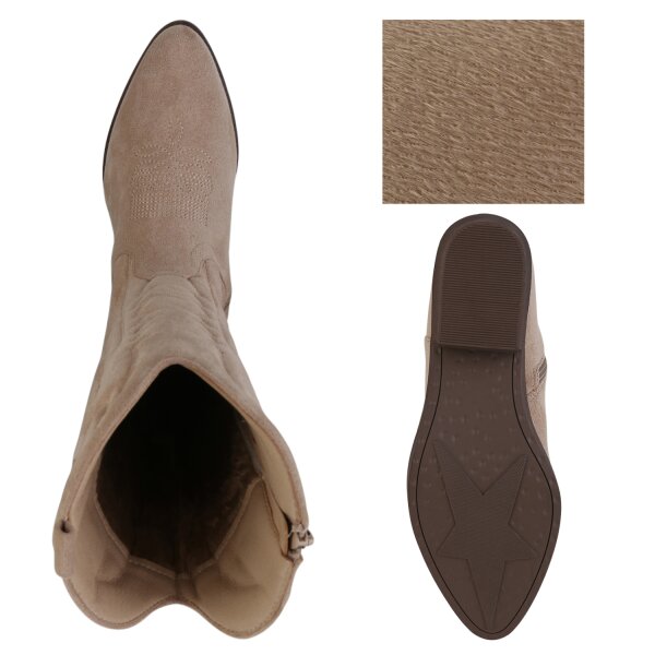 Stiefelparadies Damen Cowboystiefel In Beige